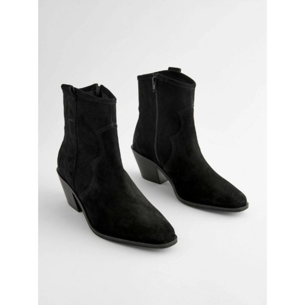 NEXT Black‎ suede ankle boots | Western heel chic | Size 7.5